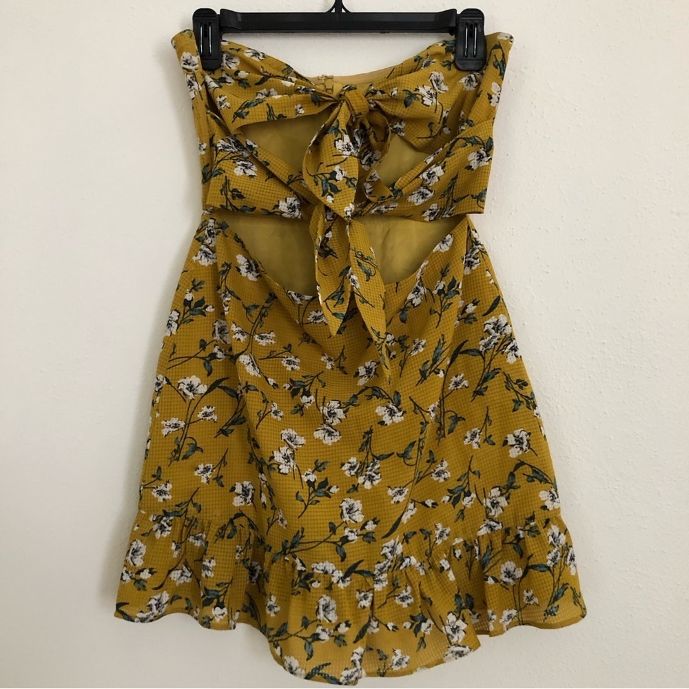 Tularosa Strapless Tie-Front  Anna Dress Yellow Dolly Floral Size Small
